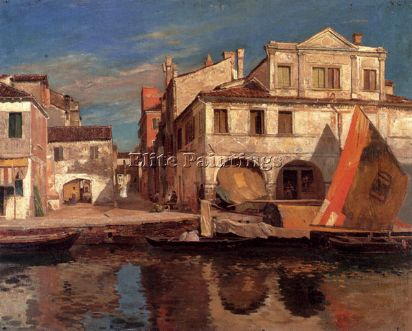 GERMAN BAUERNFEIND GUSTAV KANALSZENE IN CHIOGGIA MIT BRAGOZZO PAINTING HANDMADE