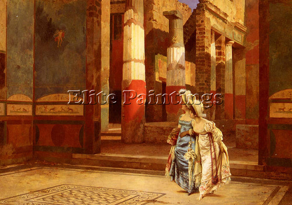 ITALIAN BAZZANI LUIGI A VISIT TO POMPEII ARTIST PAINTING REPRODUCTION HANDMADE