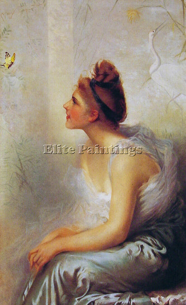 VITTORIO CORCOS BEAUTY AND THE BUTTERFLY ARTIST PAINTING REPRODUCTION HANDMADE