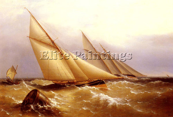 BEECHEY CAPTAIN RICHARD BRYDGES SCHOONER AND CUTTER YACHT ROUNDING BUOY PAINTING