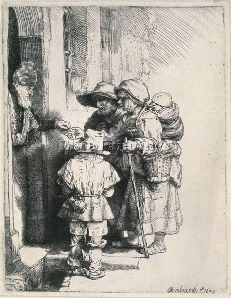 REMBRANDT BEGGARS AT A DOOR SIL ARTIST PAINTING REPRODUCTION HANDMADE OIL CANVAS