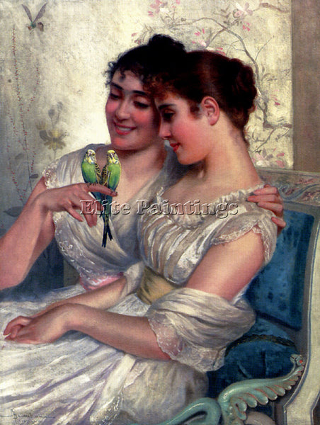 ITALIAN BELIMBAU ADOLFO THE LOVEBIRDS ARTIST PAINTING REPRODUCTION HANDMADE OIL