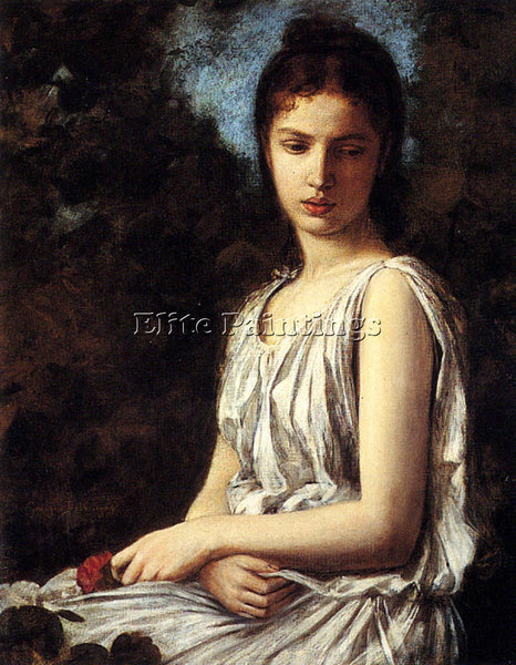 BELLANGER GEORGES YOUNG WOMAN IN CLASSICAL DRESS HOLDING RED DRESS REPRODUCTION
