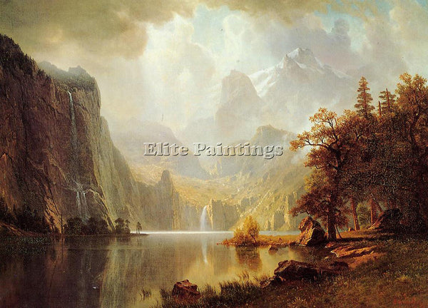 ALBERT BIERSTADT IN THE MOUNTAINS ARTIST PAINTING REPRODUCTION HANDMADE OIL DECO
