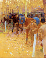 FRENCH BINET ADOLPHE GUSTAVE THE SADDLING PADDOCK ARTIST PAINTING REPRODUCTION