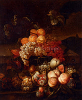 BOGDANY STILL LIFE GRAPES PEACHES FIGS WITH LANDSCAPE BEYOND ARTIST PAINTING OIL