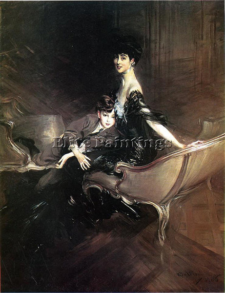 BOLDINI CONSUELO DUCHESS MARLBOROUGH WITH SON IVOR SPENCER CHURCHILL OIL CANVAS