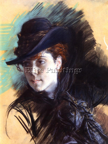 GIOVANNI BOLDINI GIRL IN A BLACK HAT ARTIST PAINTING REPRODUCTION HANDMADE OIL