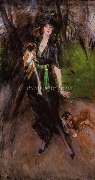 GIOVANNI BOLDINI PORTRAIT OF A LADY LINA BILITIS WITH TWO PEKINESE REPRODUCTION