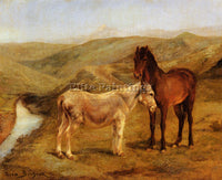 ROSA BONHEUR A HORSE AND DONKEYS IN A HILLY LANDSCAPE ARTIST PAINTING HANDMADE