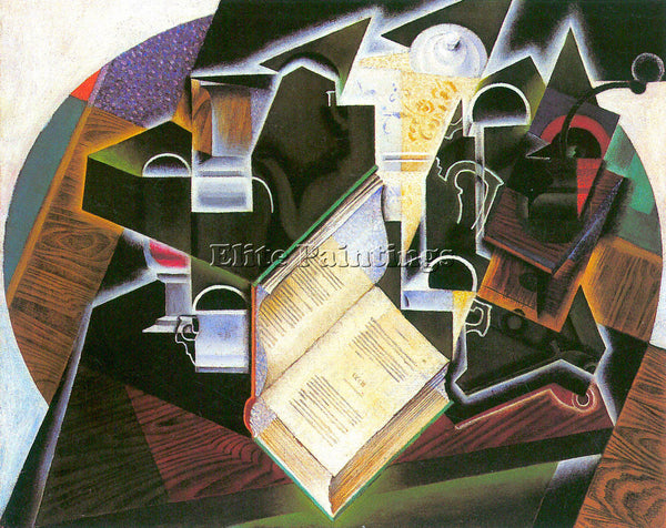 JUAN GRIS BOOK PIPE AND GLASSES ARTIST PAINTING REPRODUCTION HANDMADE OIL CANVAS
