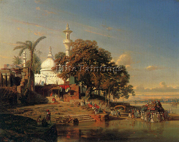 ITALIAN BORGET AUGUSTE AN INDIAN MOSQUE ON HOOGHLY RIVER NEAR CALCUTTA PAINTING