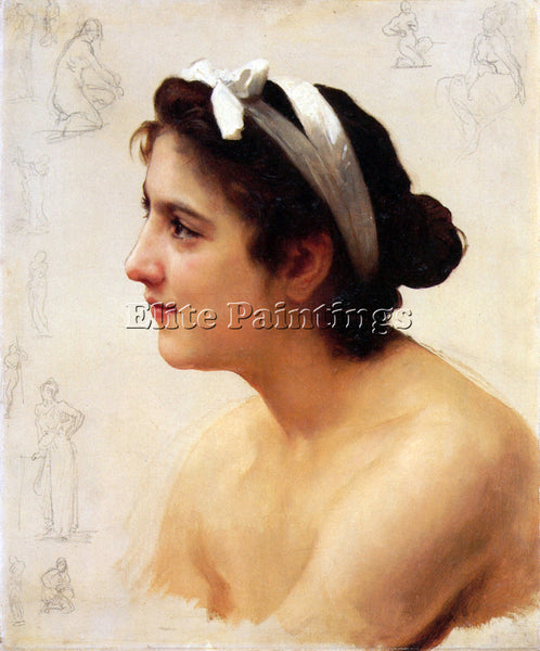 BOUGUEREAU STUDY OF A WOMAN FOR OFFERING TO LOVE ARTIST PAINTING HANDMADE CANVAS