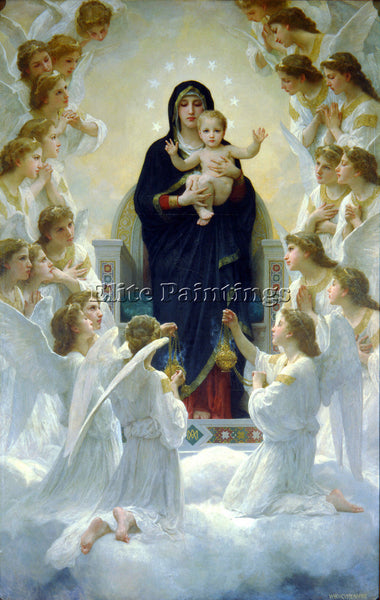 BOUGUEREAU THE VIRGIN WITH ANGELS ARTIST PAINTING REPRODUCTION HANDMADE OIL DECO
