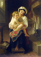 BOUGUEREAU YOUNG MOTHER GAZING AT HER CHILD ARTIST PAINTING HANDMADE OIL CANVAS