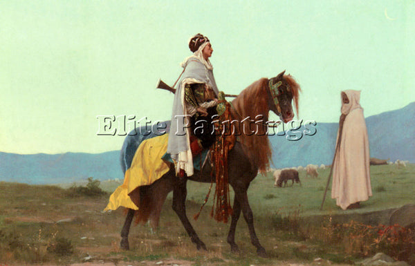 GUSTAVE CLARENCE RODOLPHE BOULANGER AN ARAB HORSEMAN ARTIST PAINTING HANDMADE