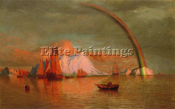 WILLIAM BRADFORD ARCTIC SUNSET WITH RAINBOW ARTIST PAINTING HANDMADE OIL CANVAS