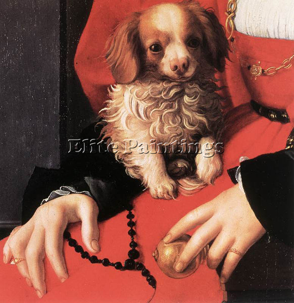 AGNOLO BRONZINO PORTRAIT OF A LADY WITH A PUPPY DETAIL ARTIST PAINTING HANDMADE