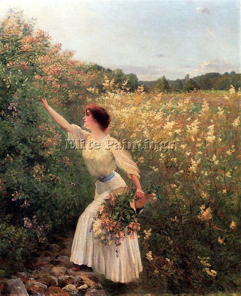 FRENCH BROUILLET PIERRE ANDRE PICKING FLOWERS ARTIST PAINTING REPRODUCTION OIL