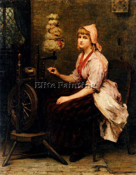 BRITISH BYWATER KATHERINE THE GIRL AT THE SPINNING WHEEL ARTIST PAINTING CANVAS