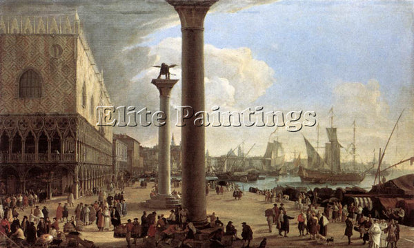 LUCA CARLEVARIS THE WHARF LOOKING TOWARD THE DOGES PALACE ARTIST PAINTING CANVAS