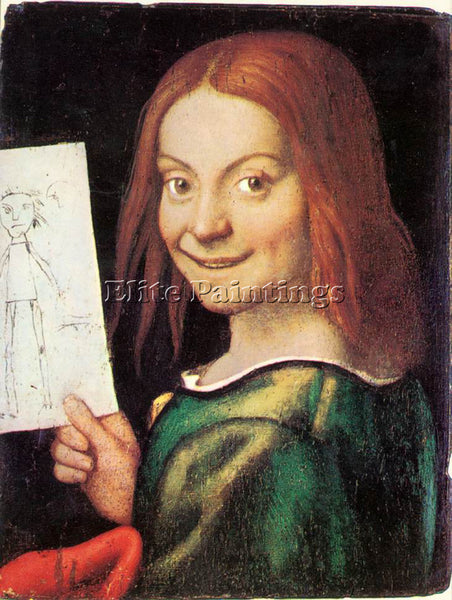 ITALIAN CAROTO GIOVANNI FRANCESCO READ HEADED YOUTH HOLDING A DRAWING ARTIST OIL