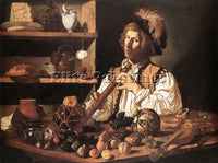 FRENCH CECCO DEL CARAVAGGIO THE FLUTE PLAYER ARTIST PAINTING HANDMADE OIL CANVAS