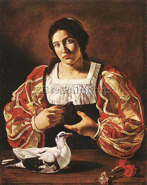 FRENCH CECCO DEL CARAVAGGIO WOMAN WITH A DOVE ARTIST PAINTING REPRODUCTION OIL