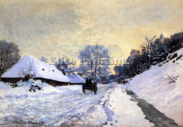 CLAUDE MONET A CART ON THE SNOW COVERED ROAD WITH SAINT SIMEON FARM PAINTING OIL