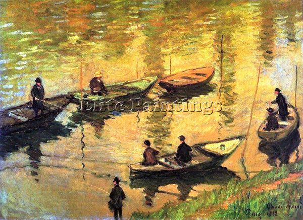 CLAUDE MONET ANGLERS ON THE SEINE AT POISSY ARTIST PAINTING HANDMADE OIL CANVAS