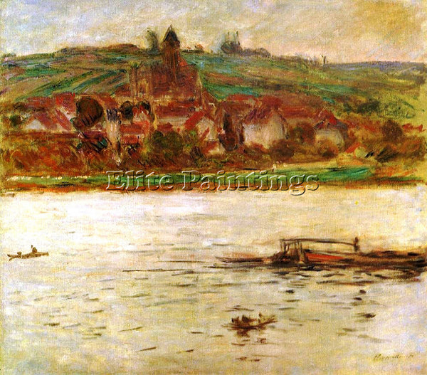 CLAUDE MONET BARGE ON THE SEINE AT VERTHEUIL ARTIST PAINTING HANDMADE OIL CANVAS