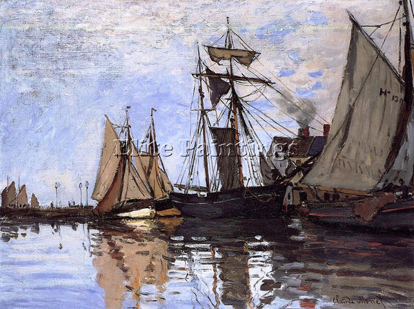 CLAUDE MONET BOATS IN THE PORT OF HONFLEUR ARTIST PAINTING REPRODUCTION HANDMADE