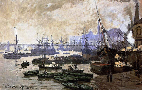 CLAUDE MONET BOATS IN THE PORT OF LONDON ARTIST PAINTING REPRODUCTION HANDMADE