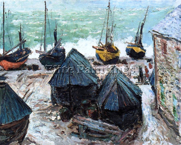CLAUDE MONET BOATS ON THE BEACH ETRETAT 2 ARTIST PAINTING REPRODUCTION HANDMADE