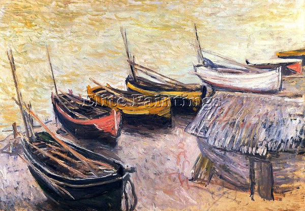 CLAUDE MONET BOATS ON THE BEACH ARTIST PAINTING REPRODUCTION HANDMADE OIL CANVAS