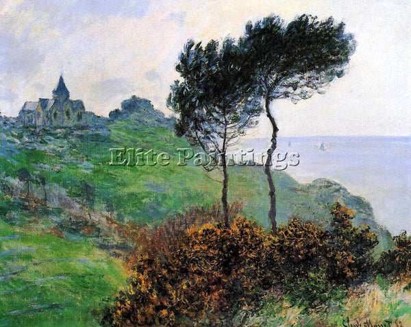 CLAUDE MONET CHURCH AT VARENGEVILLE GREY WEATHER ARTIST PAINTING HANDMADE CANVAS