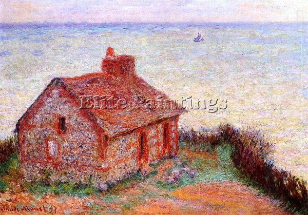 CLAUDE MONET CUSTOMS HOUSE AT VARENGEVILLE ROSE EFFECT ARTIST PAINTING HANDMADE