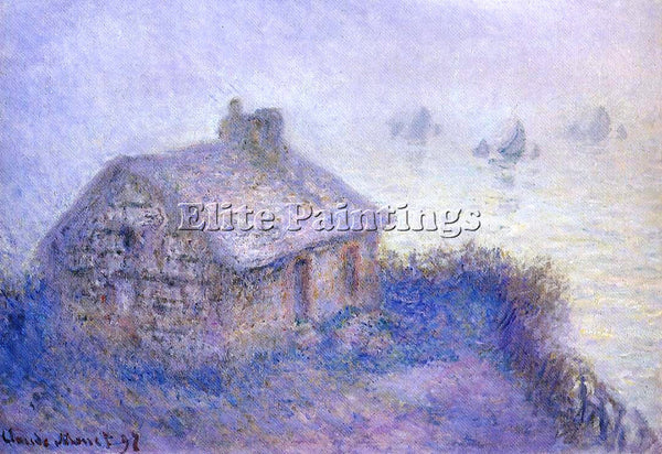 CLAUDE MONET CUSTOMS HOUSE AT VARENGEVILLE IN THE FOG ARTIST PAINTING HANDMADE