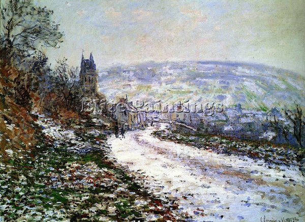 CLAUDE MONET ENTERING THE VILLAGE OF VETHEUIL IN WINTER ARTIST PAINTING HANDMADE