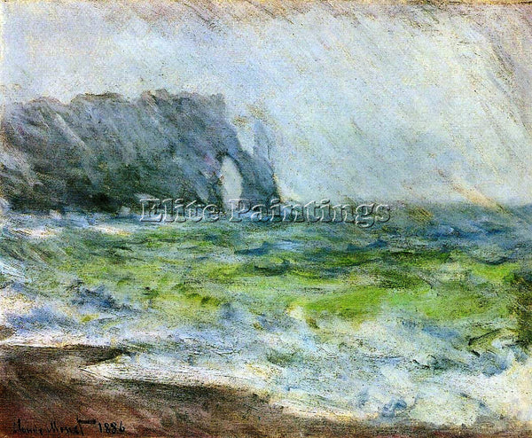 CLAUDE MONET ETRETAT IN THE RAIN ARTIST PAINTING REPRODUCTION HANDMADE OIL REPRO