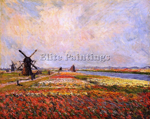CLAUDE MONET FIELDS OF FLOWERS AND WINDMILLS NEAR LEIDEN ARTIST PAINTING CANVAS