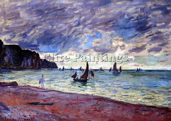 CLAUDE MONET FISHING BOATS BY THE BEACH AND THE CLIFFS OF POURVILLE PAINTING OIL