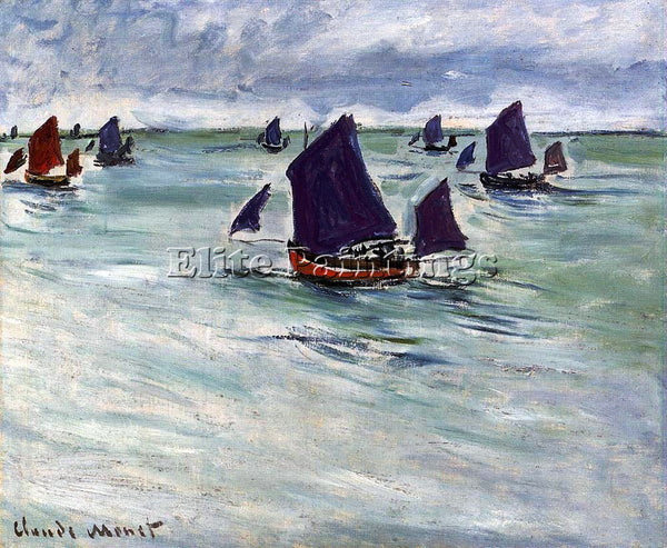 CLAUDE MONET FISHING BOATS OFF POURVILLE ARTIST PAINTING REPRODUCTION HANDMADE