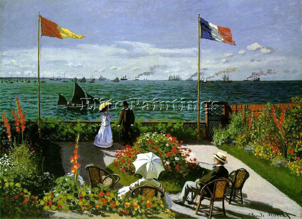 CLAUDE MONET GARDEN AT SAINTE ADRESSE 1867 ARTIST PAINTING REPRODUCTION HANDMADE
