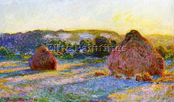 CLAUDE MONET GRAINSTACKS AT THE END OF SUMMER EVENING EFFECT ARTIST PAINTING OIL