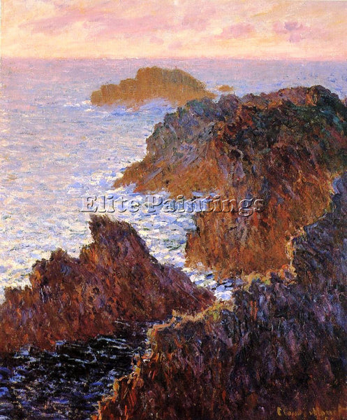 CLAUDE MONET ROCKS AT BELLE ILE PORT DOMOIS ARTIST PAINTING HANDMADE OIL CANVAS