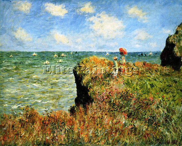 CLAUDE MONET STROLL AT THE ROCKS OF POURVILLE ARTIST PAINTING REPRODUCTION OIL