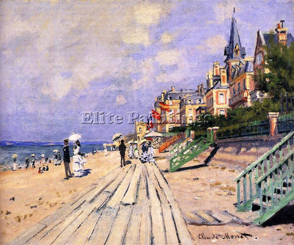CLAUDE MONET THE BOARDWALK AT TROUVILLE ARTIST PAINTING REPRODUCTION HANDMADE