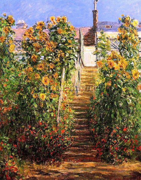 CLAUDE MONET THE STEPS AT VETHEUIL ARTIST PAINTING REPRODUCTION HANDMADE OIL ART