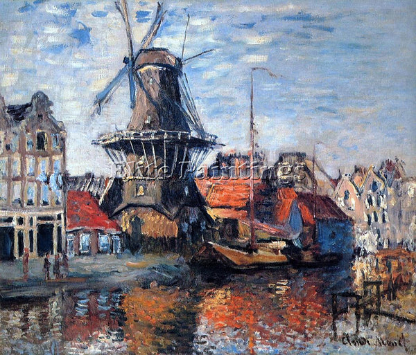 CLAUDE MONET THE WINDMILL ON THE ONBEKENDE CANAL AMSTERDAM ARTIST PAINTING REPRO